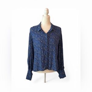 Zara Blue Leopard-Print Button-Down Shirt